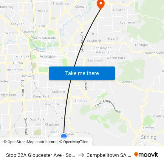 Stop 22A Gloucester Ave - South East side to Campbelltown SA Australia map