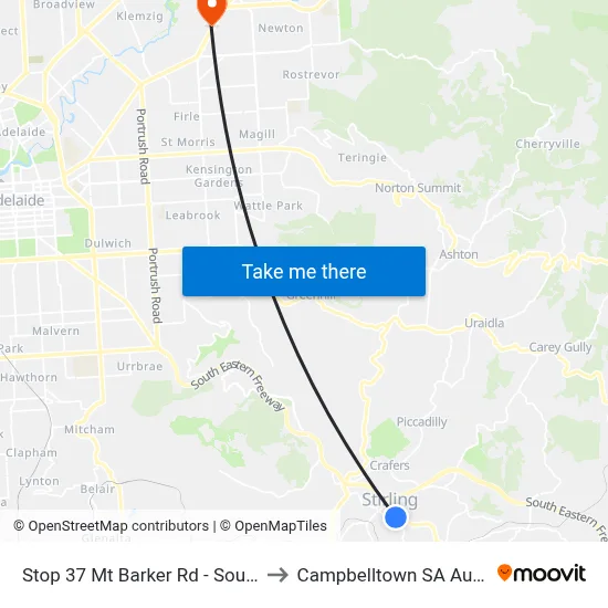 Stop 37 Mt Barker Rd - South side to Campbelltown SA Australia map