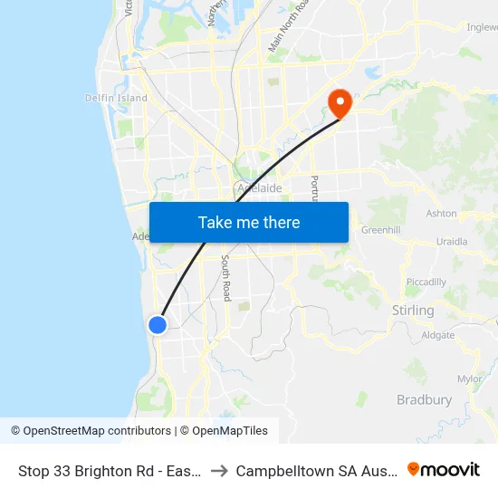 Stop 33 Brighton Rd - East side to Campbelltown SA Australia map