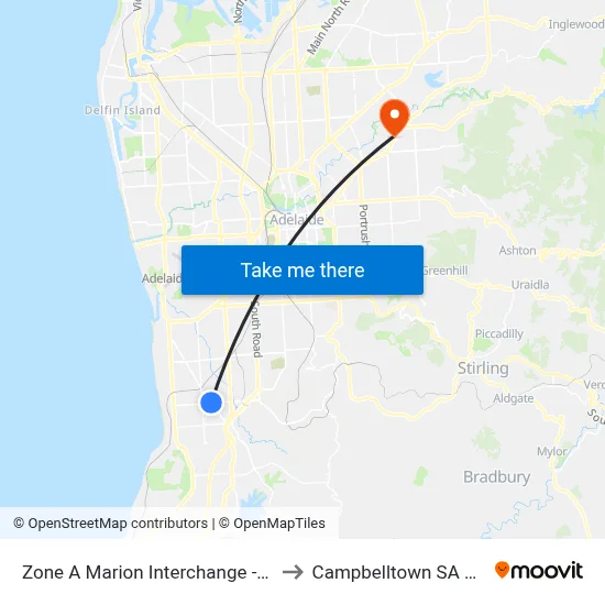 Zone A Marion Interchange - North side to Campbelltown SA Australia map