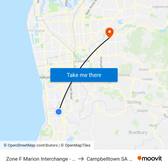 Zone F Marion Interchange - South side to Campbelltown SA Australia map