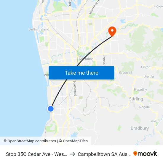 Stop 35C Cedar Ave - West side to Campbelltown SA Australia map