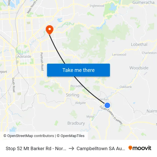 Stop 52 Mt Barker Rd - North side to Campbelltown SA Australia map