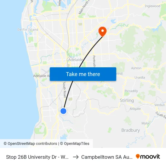 Stop 26B University Dr - West side to Campbelltown SA Australia map