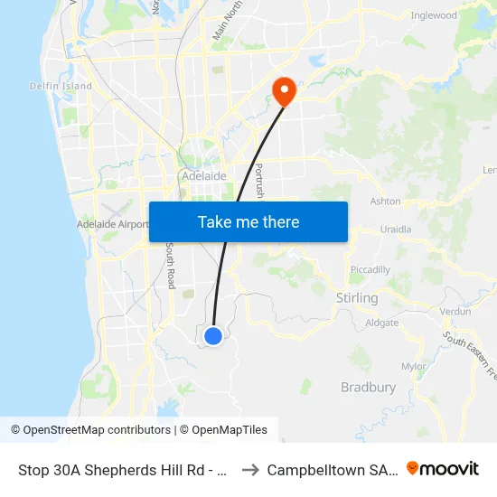 Stop 30A Shepherds Hill Rd - South East side to Campbelltown SA Australia map