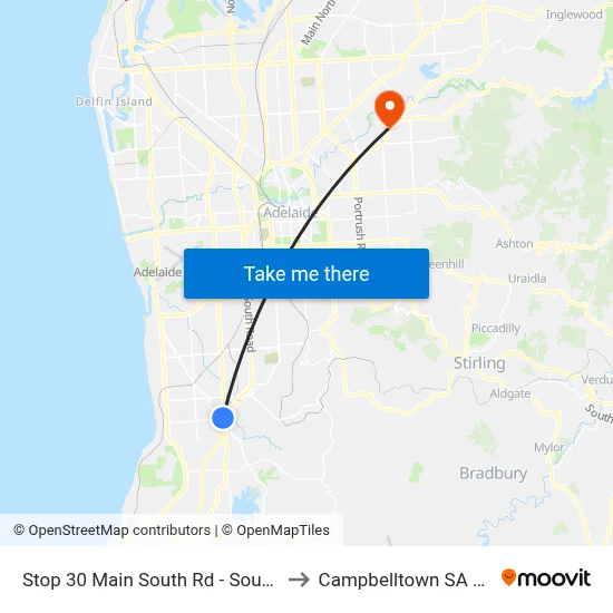 Stop 30 Main South Rd - South East side to Campbelltown SA Australia map