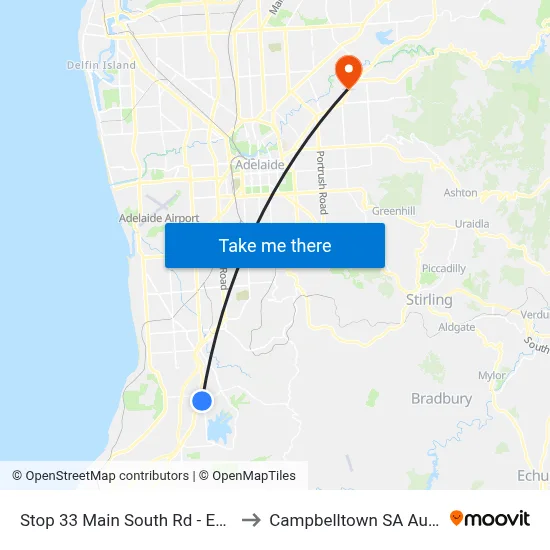 Stop 33 Main South Rd - East side to Campbelltown SA Australia map
