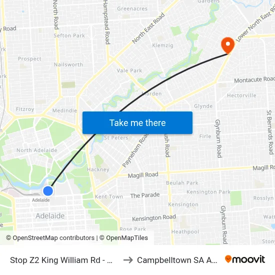Stop Z2 King William Rd - West side to Campbelltown SA Australia map