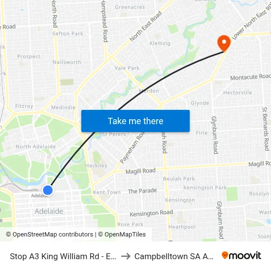 Stop A3 King William Rd - East side to Campbelltown SA Australia map