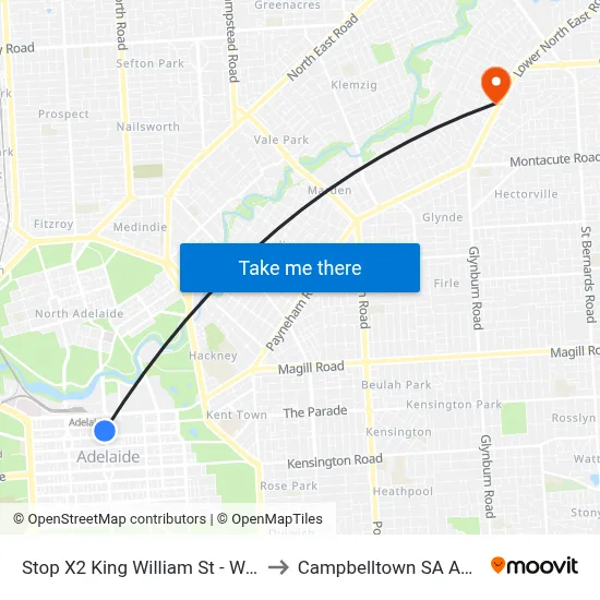 Stop X2 King William St - West side to Campbelltown SA Australia map