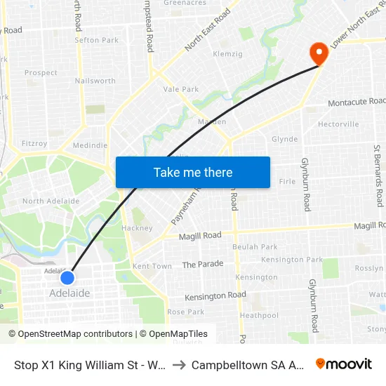 Stop X1 King William St - West side to Campbelltown SA Australia map