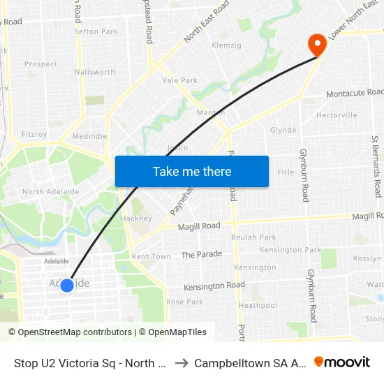 Stop U2 Victoria Sq - North West side to Campbelltown SA Australia map