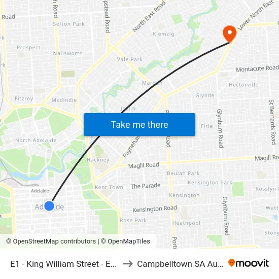 E1 - King William Street - East side to Campbelltown SA Australia map