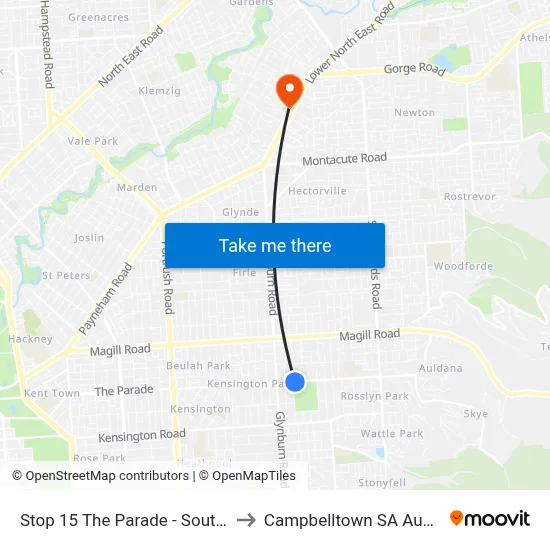 Stop 15 The Parade - South side to Campbelltown SA Australia map