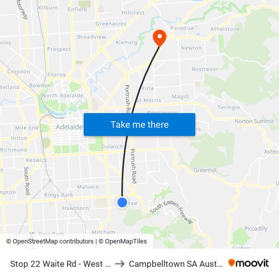 Stop 22 Waite Rd - West side to Campbelltown SA Australia map