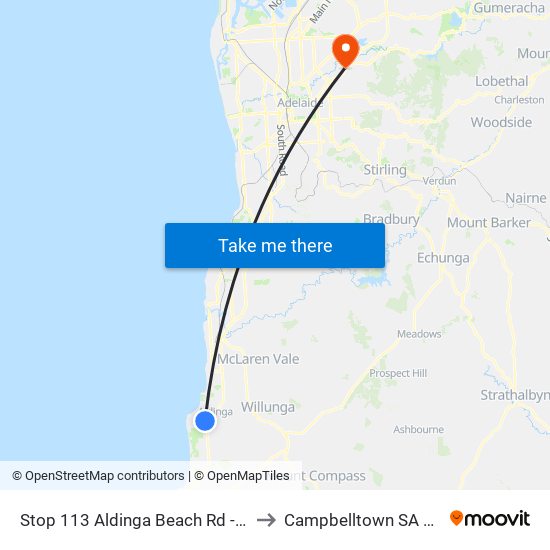 Stop 113 Aldinga Beach Rd - North side to Campbelltown SA Australia map