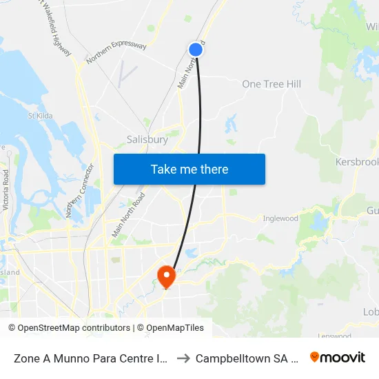 Zone A Munno Para Centre Interchange to Campbelltown SA Australia map