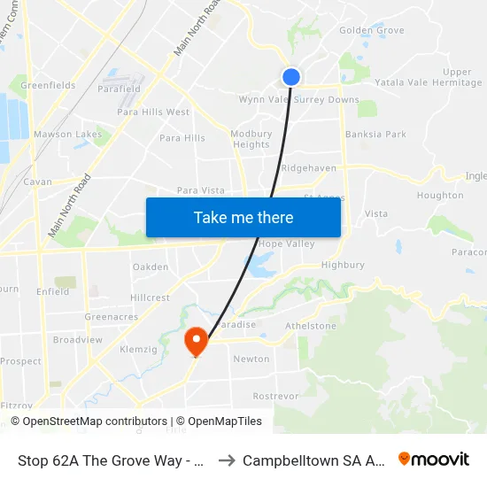 Stop 62A The Grove Way - East side to Campbelltown SA Australia map