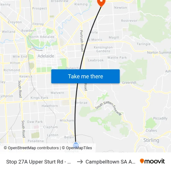Stop 27A Upper Sturt Rd - West side to Campbelltown SA Australia map