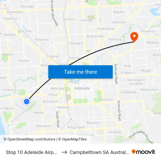 Stop 10 Adelaide Airport to Campbelltown SA Australia map