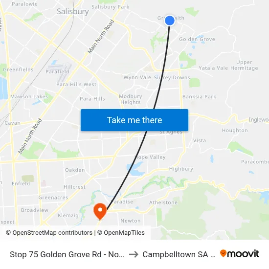 Stop 75 Golden Grove Rd - North West side to Campbelltown SA Australia map