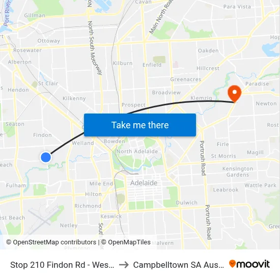 Stop 210 Findon Rd - West side to Campbelltown SA Australia map