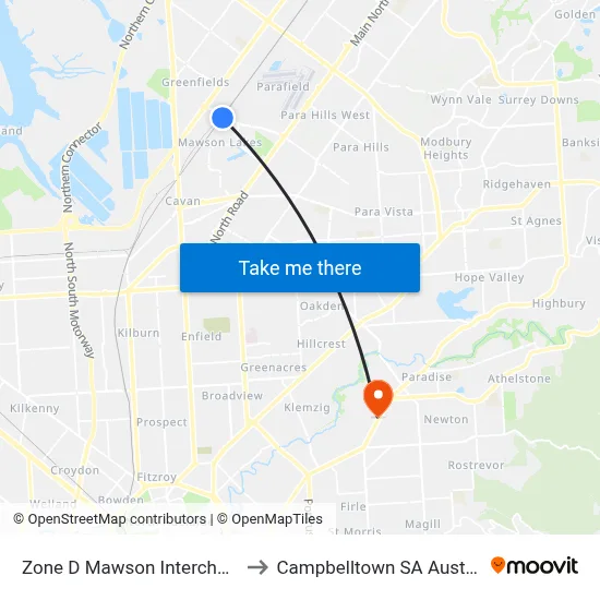 Zone D Mawson Interchange to Campbelltown SA Australia map