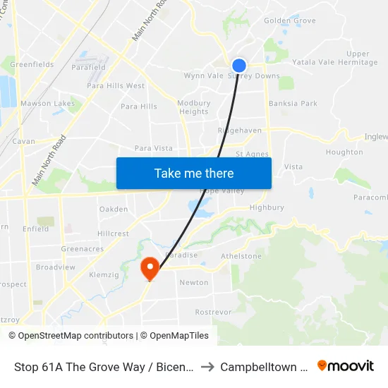 Stop 61A The Grove Way / Bicentennial Dr - North side to Campbelltown SA Australia map