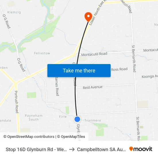 Stop 16D Glynburn Rd - West side to Campbelltown SA Australia map