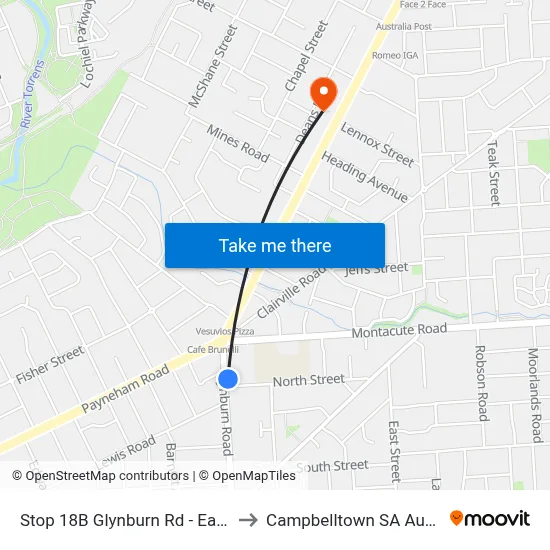 Stop 18B Glynburn Rd - East side to Campbelltown SA Australia map