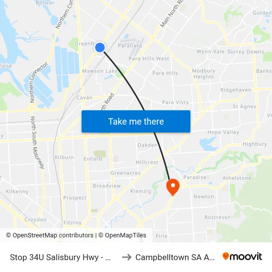 Stop 34U Salisbury Hwy - West side to Campbelltown SA Australia map