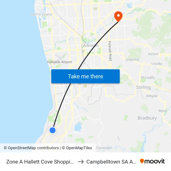 Zone A Hallett Cove Shopping Centre to Campbelltown SA Australia map