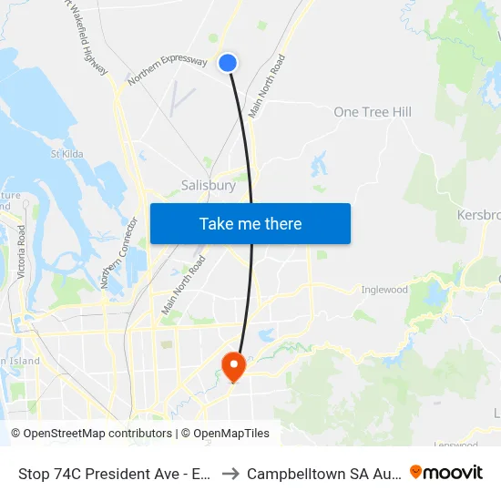 Stop 74C President Ave - East side to Campbelltown SA Australia map