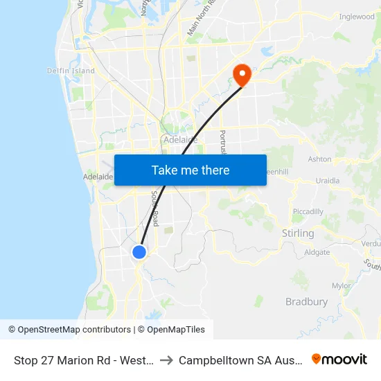 Stop 27 Marion Rd - West side to Campbelltown SA Australia map