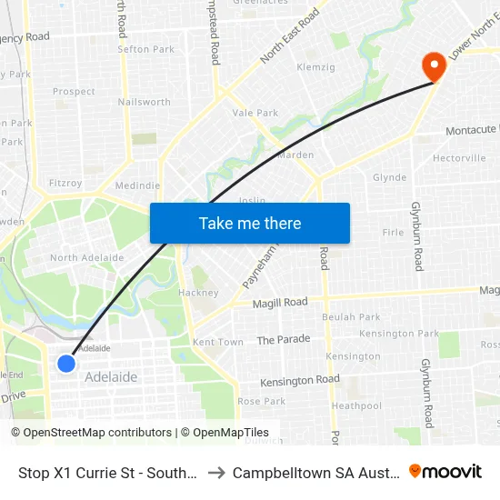 Stop X1 Currie St - South side to Campbelltown SA Australia map