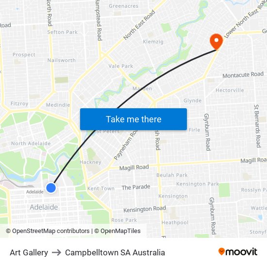 Art Gallery to Campbelltown SA Australia map