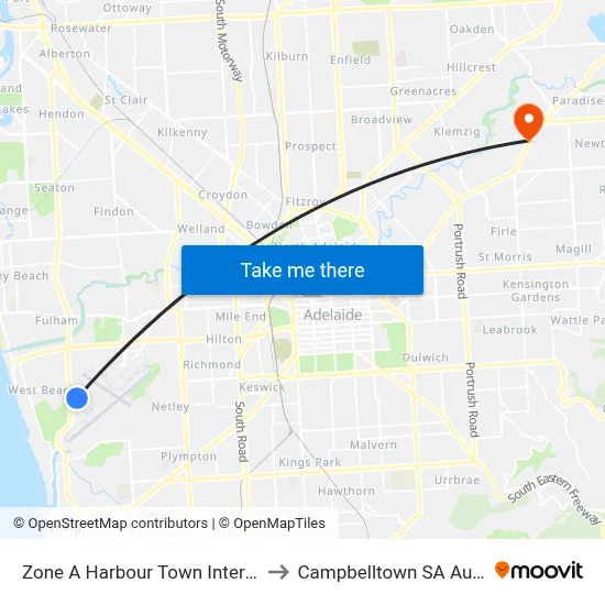Zone A Harbour Town Interchange to Campbelltown SA Australia map