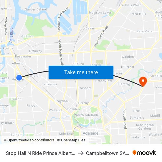 Stop Hail N Ride Prince Albert St / Avro Ave to Campbelltown SA Australia map