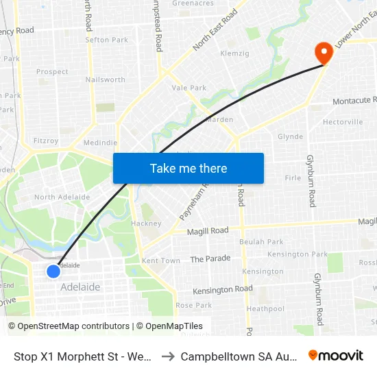 Stop X1 Morphett St - West side to Campbelltown SA Australia map