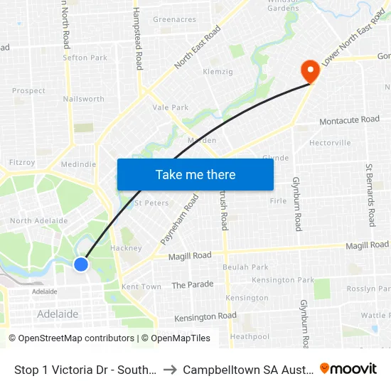 Stop 1 Victoria Dr - South side to Campbelltown SA Australia map