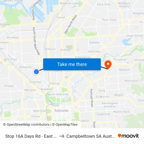 Stop 16A Days Rd - East side to Campbelltown SA Australia map