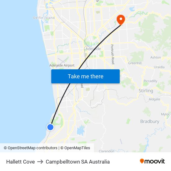 Hallett Cove to Campbelltown SA Australia map