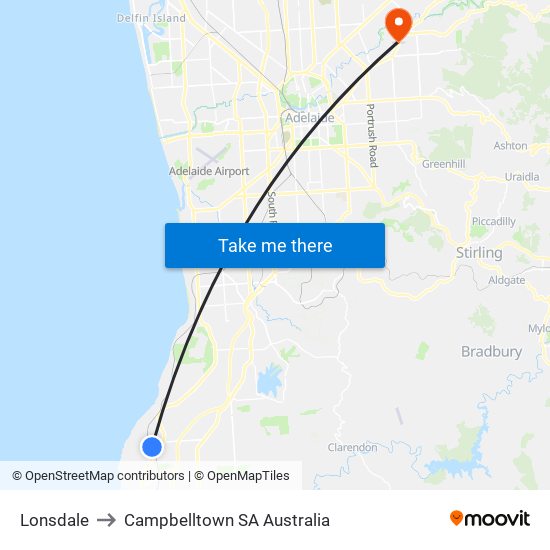 Lonsdale to Campbelltown SA Australia map