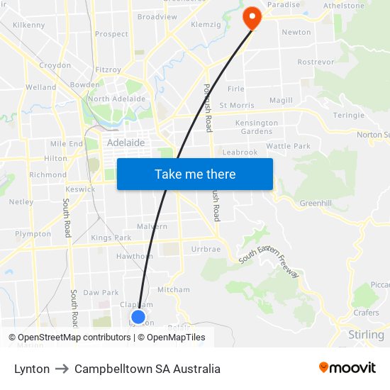 Lynton to Campbelltown SA Australia map