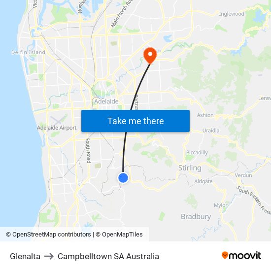 Glenalta to Campbelltown SA Australia map