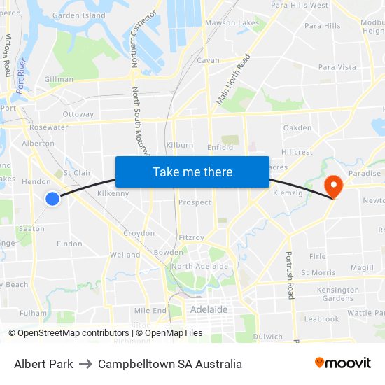 Albert Park to Campbelltown SA Australia map