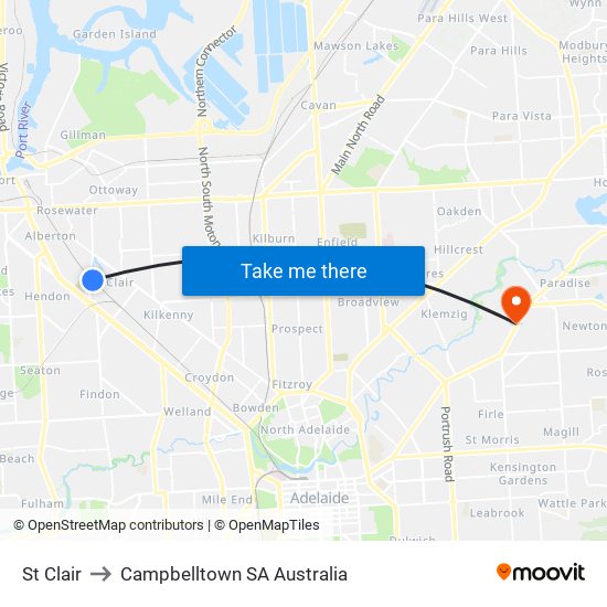 St Clair to Campbelltown SA Australia map