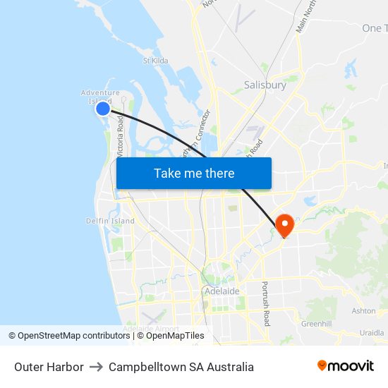 Outer Harbor to Campbelltown SA Australia map