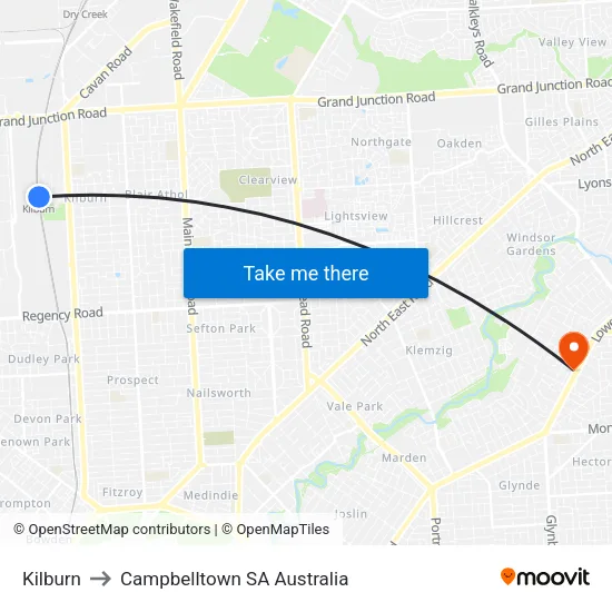 Kilburn to Campbelltown SA Australia map