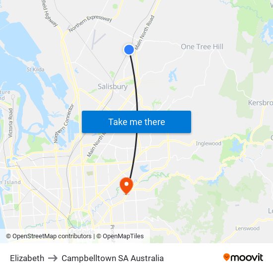 Elizabeth to Campbelltown SA Australia map